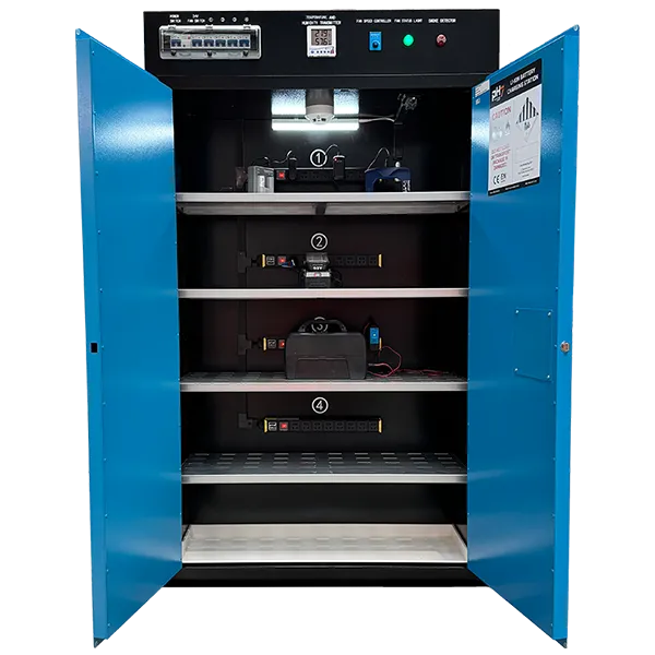 Lithium Ion Battery Cabinet 170L (2 Door) - two doors open