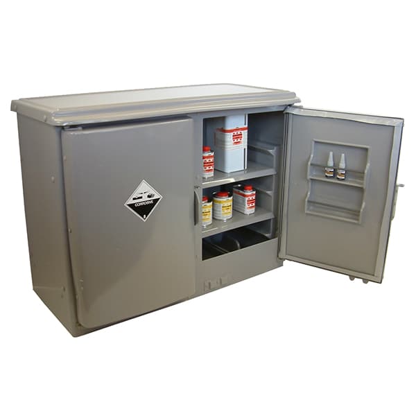 PVC Corrosive Substance Storage Under Bench Cabinet - 140L doors open